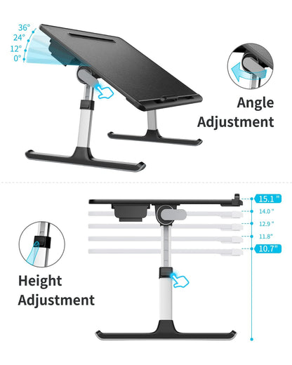 SAIJI Laptop Bed Tray Desk, X-Large Adjustable Laptop Table Black