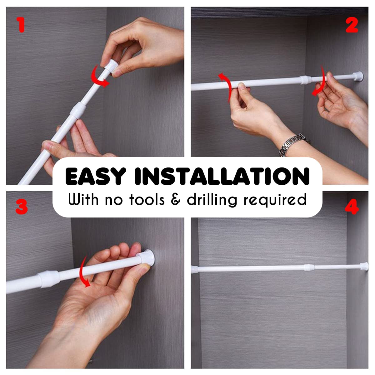 JJOnlineStore 50889 - Spring Extendable Telescopic Net Voile Tension Shower Curtain Valance Curtain Rail Loaded Pole Rod Bath Cupboard Window