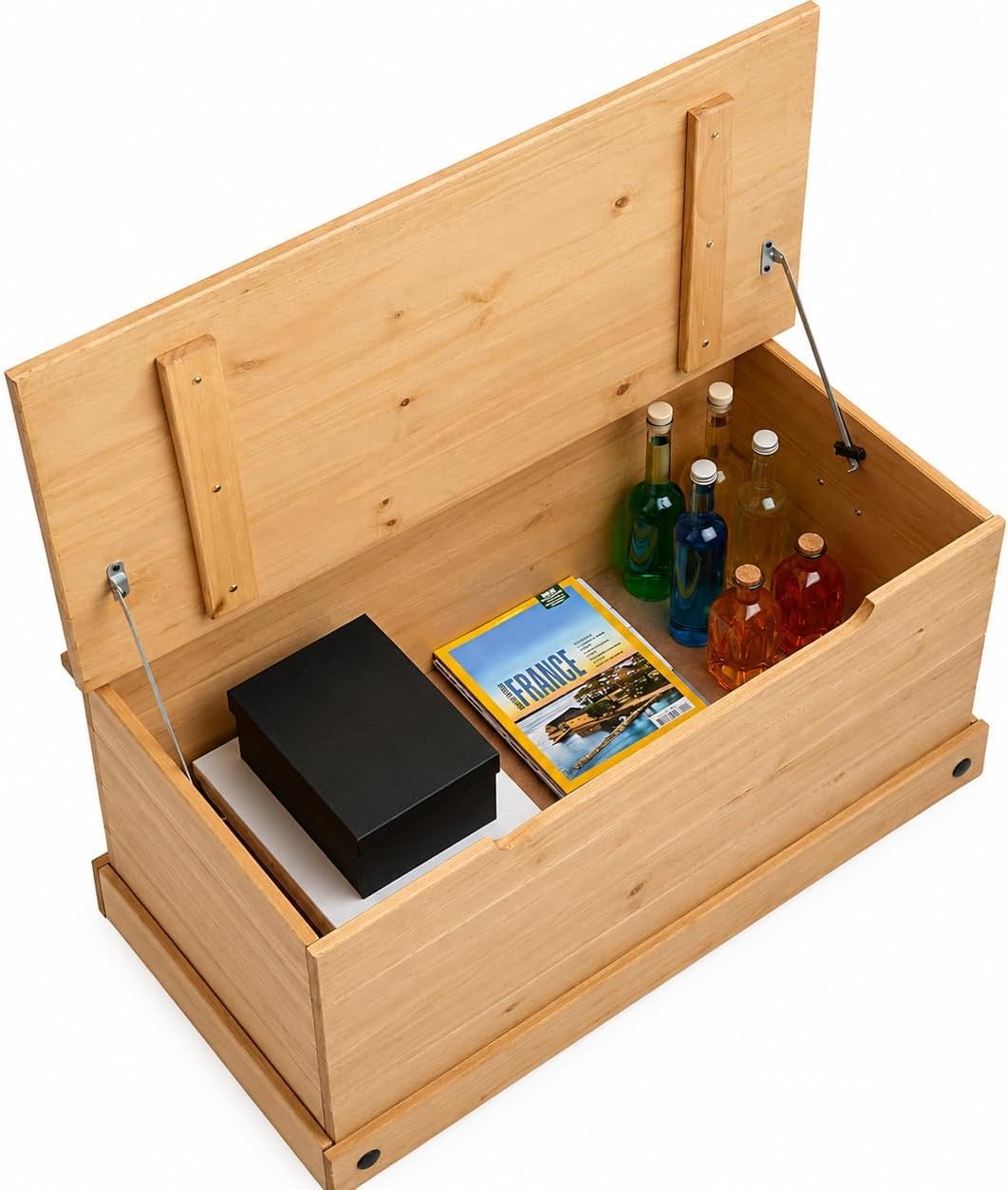 Mews Corona Storage Chest Ottoman Bedding Box Toy Chest Traditional Mexican Pine Solid Wood Storage Box with Hinged Lid and Safety Catch