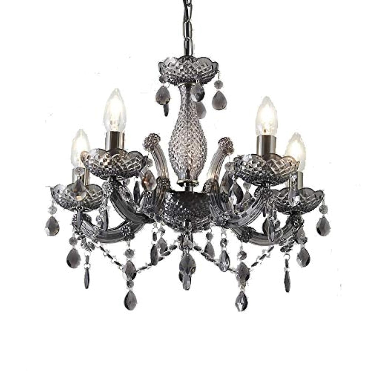 T&S 5 Light Chandelier,5 Lamp Pendant ,Chrome,Smoked.Acrylic Bedroom Living Room Ceiling Light  (Chrome) (Smoked)