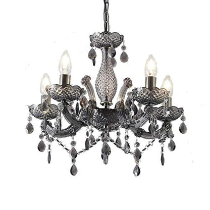 T&S 5 Light Chandelier,5 Lamp Pendant ,Chrome,Smoked.Acrylic Bedroom Living Room Ceiling Light  (Chrome) (Smoked)
