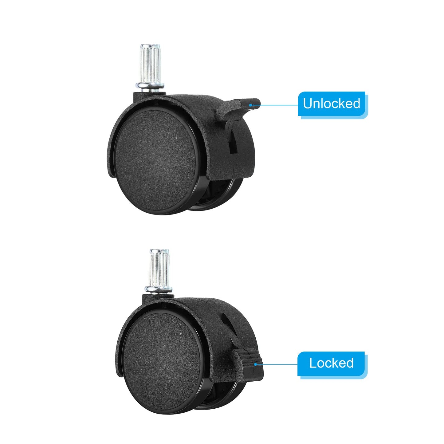PATIKIL 1.5 Inch Stem Swivel Casters, 10 Pack Nylon 360 Degree Swivel Stem Wheels with Brake for Chair Desk Furniture Replacement, Black