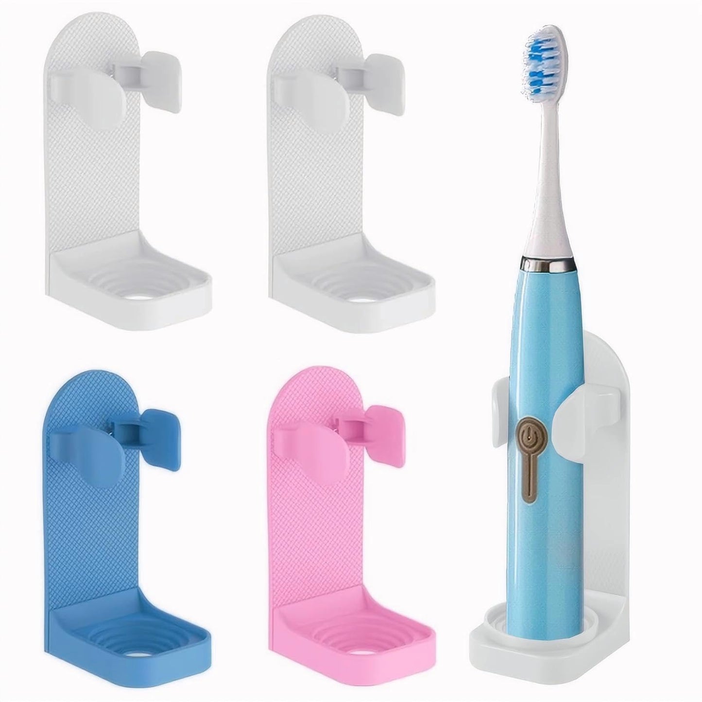 DOETYD 4 Packs Toothbrush Holder Electric Toothbrush Holder Wall Mounted Toothbrush Storage with Adhesive Plastic Electric Toothbrush Stand for