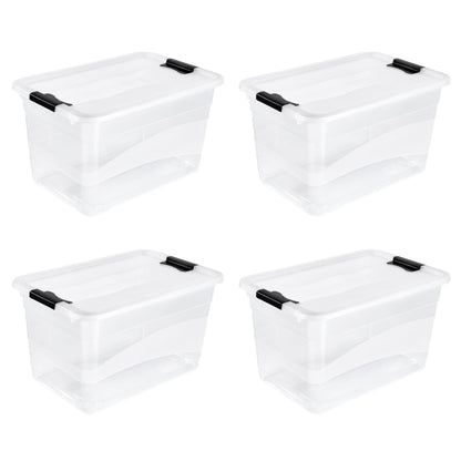 keeeper Cornelia 4 x Storage Boxes with Lid and Sliding Closure, 59.5 x 39.5 x 34 cm, 52 L, Transparent