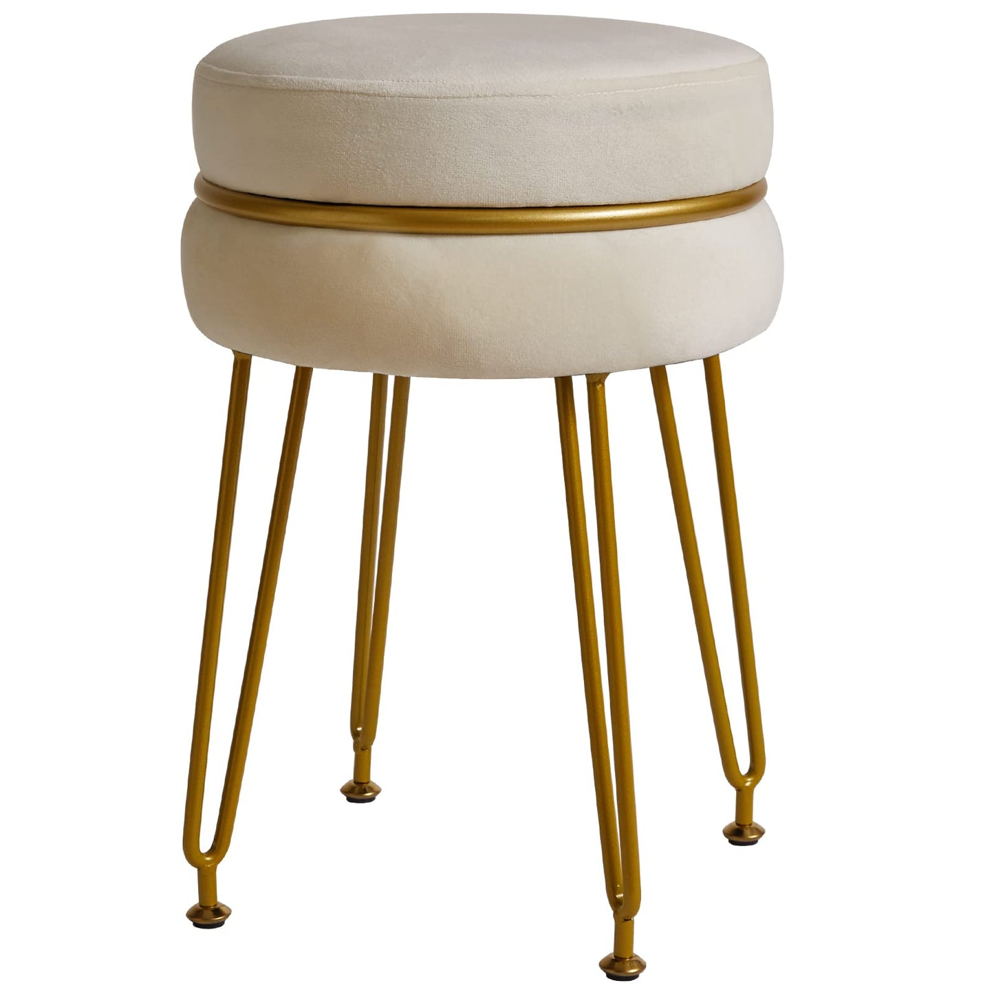 IBUYKE Velvet Round Footstool Ottoman, Vanity Chair Stool, White L/G-40M