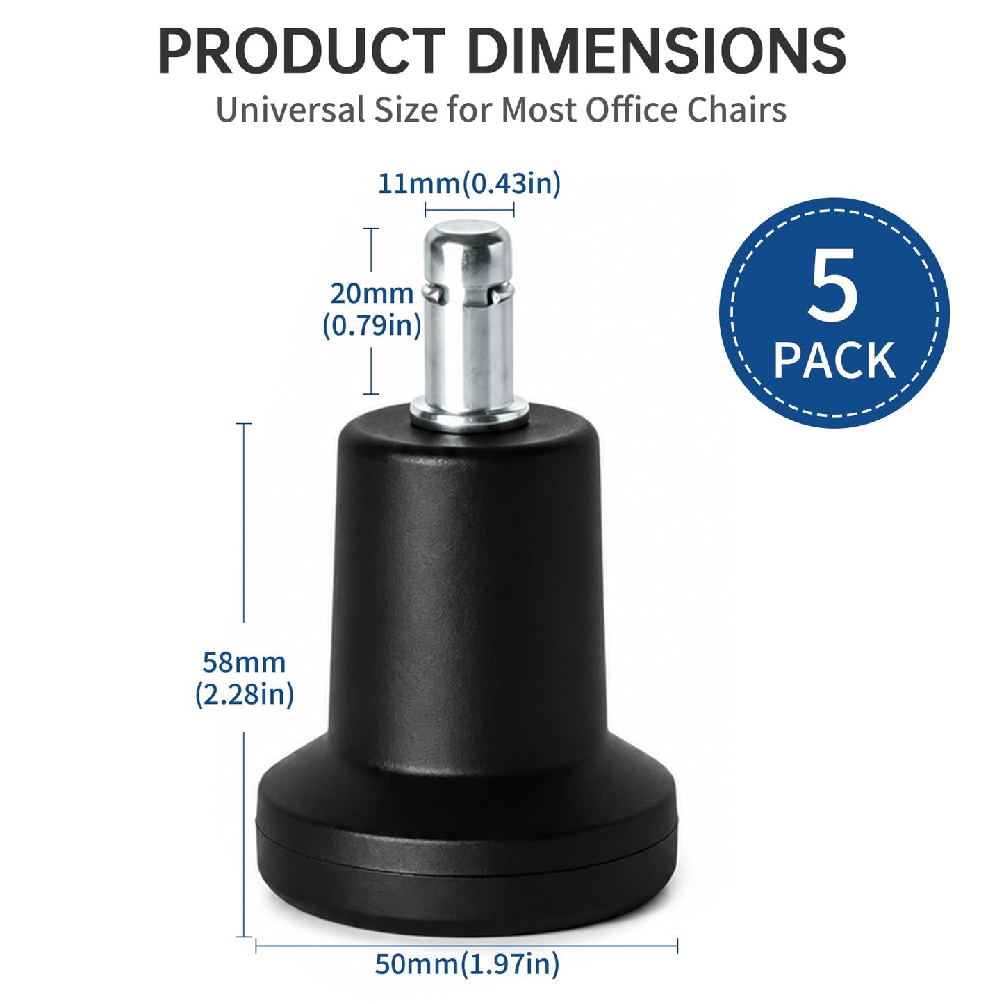 5Pcs High Profile Bell Glides Replacement Stool Swivel Caster Wheels or Office Desk Chair