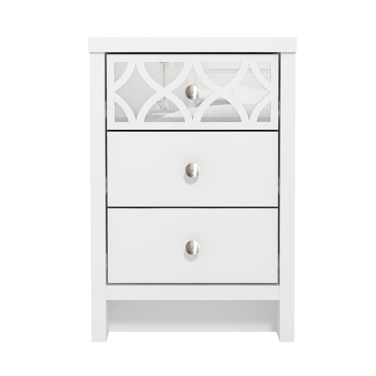 GFW Arianna 3 Drawer Bedside Table, White Bedroom Cabinet with Recessed Handles, Modern Nightstand Storage Unit