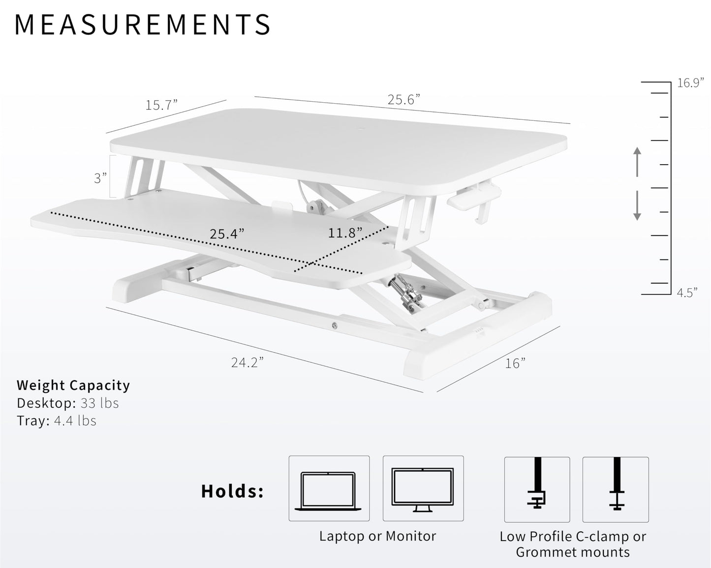 VIVO 66 cm Desk Converter, K Series, Height Adjustable Sit to Stand Riser, Dual Monitor and Laptop Workstation with Keyboard Tray, White, DESK-V026KW