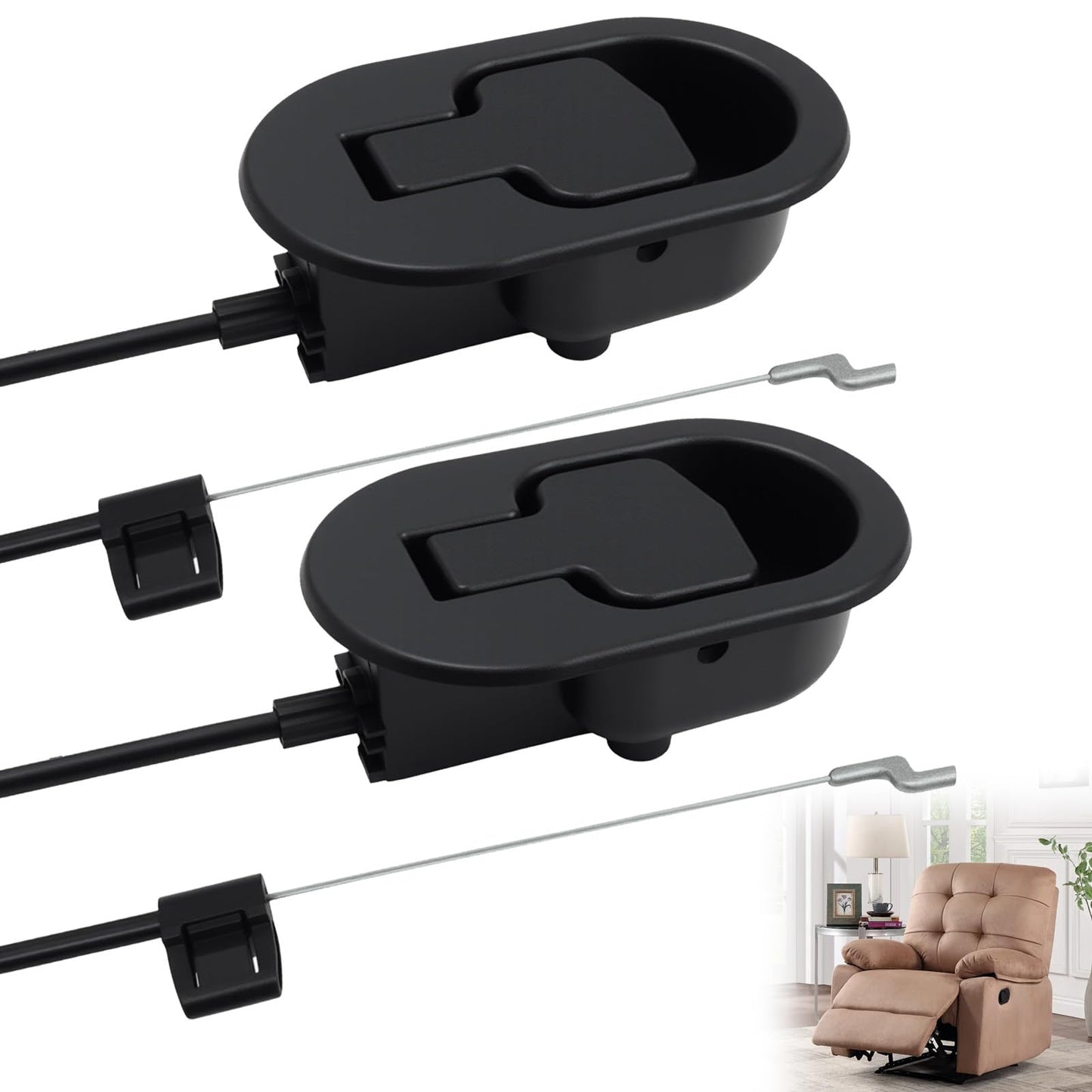 Piaeny Recliner Release Pull Handle with Cable, 4 PCS Universal Recliner Handle Replacement, Metal Replacement Cable