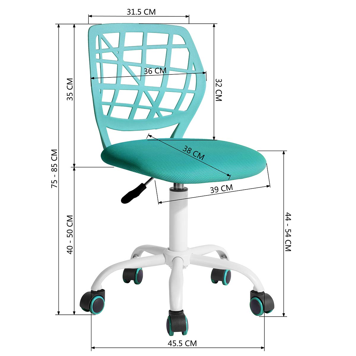 FurnitureR Office Chair Desk Chair Adjustable Height Swivel Fabric Seat Ergonomic Work Chair without Armrest, Turquoise