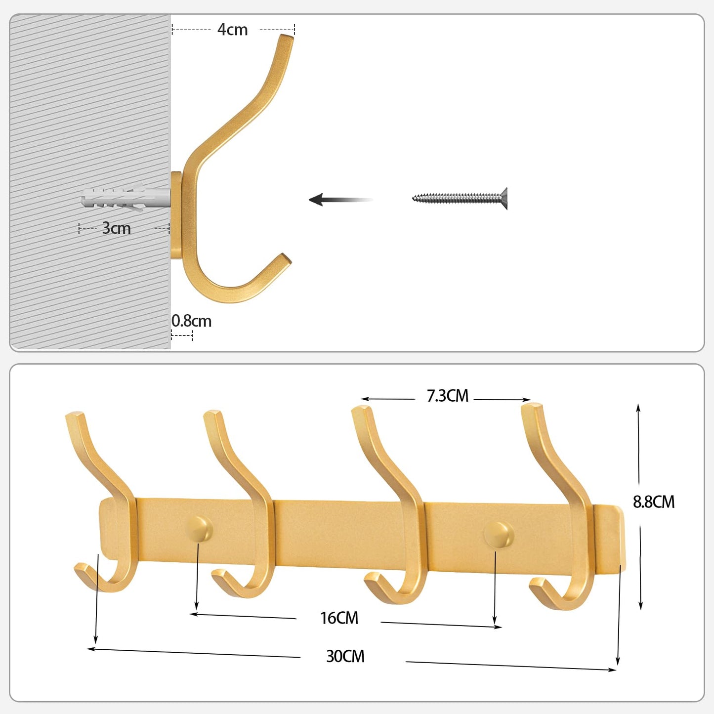 MEIJO Coat Hooks Wall Mounted, Coat Rack Wall Mounted Stainless Steel with 4 Hooks Heavy Duty Coat Hooks for Door, Bedroom, Bathroom, Kitchen