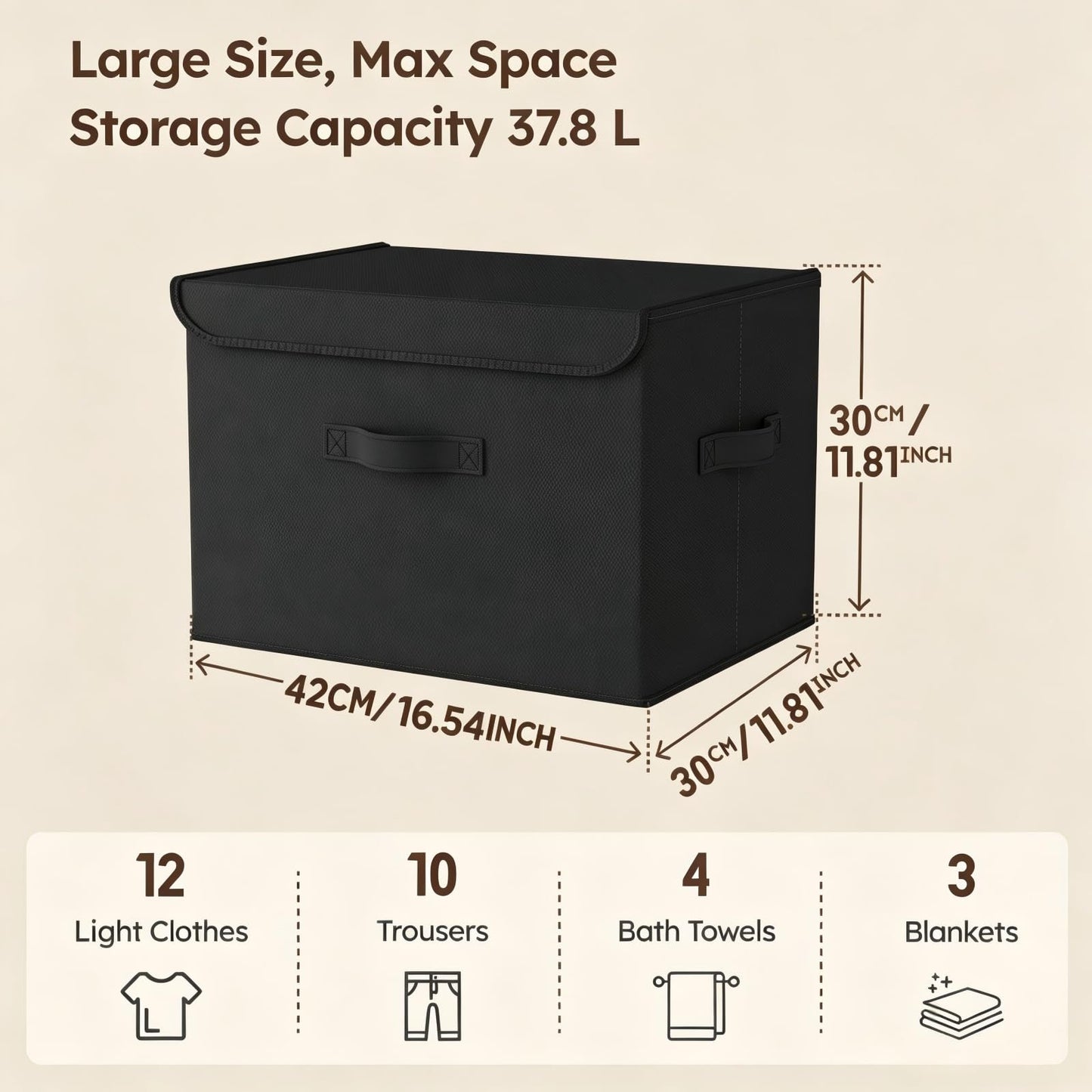 Stackable Storage Boxes with Lids, 2 Pack Large Wardrobe Organiser 37.8L