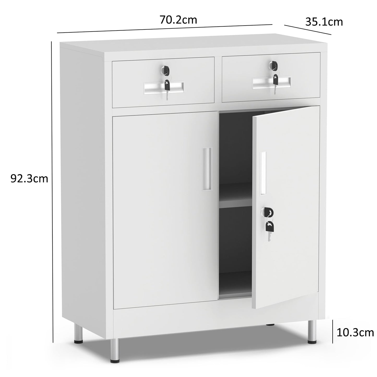 JINGUR Metal Storage Cabinet with Locking Doors and 2 Drawers (White)