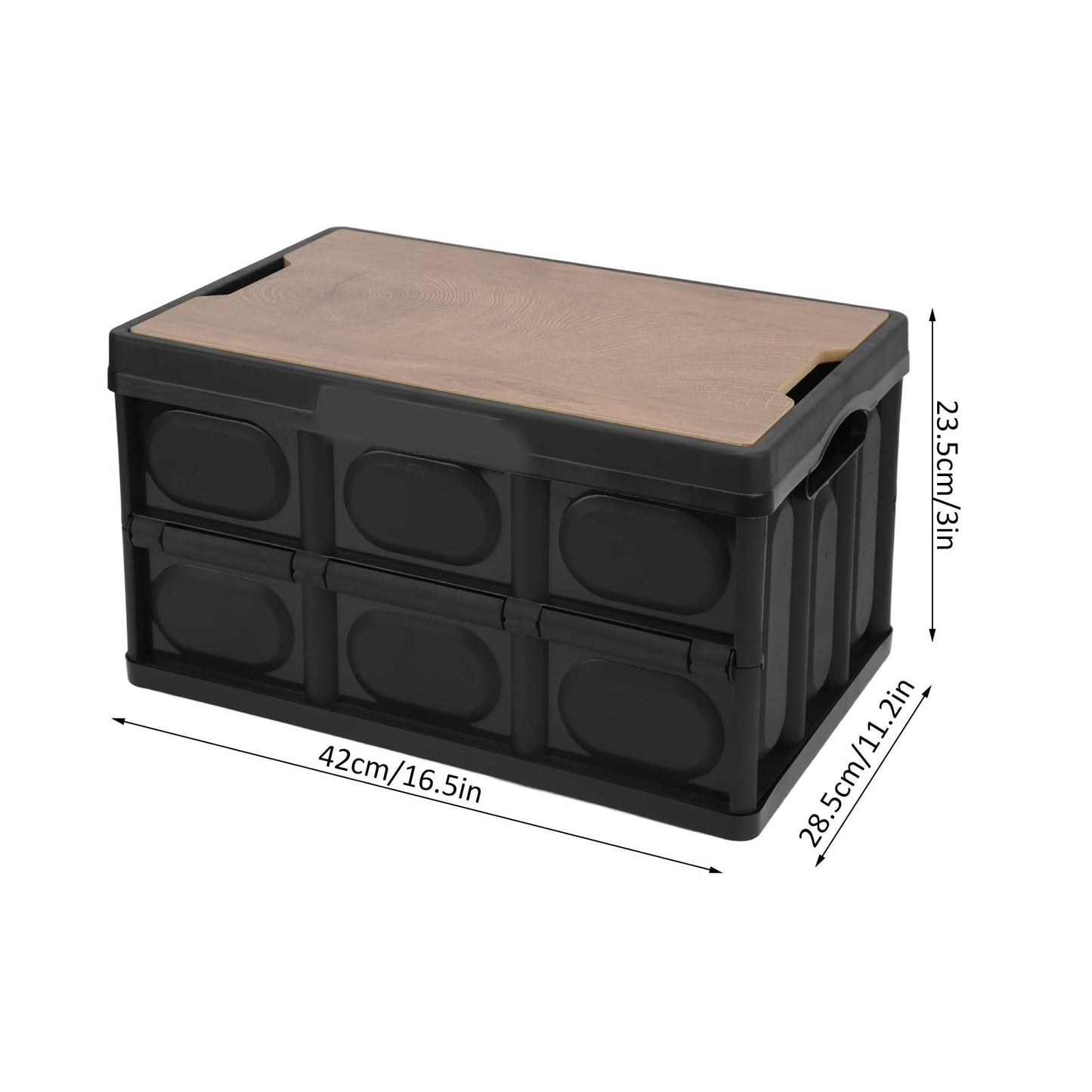 Alomejor 30L Foldable storage box,Multifunctional Car folding box Waterproof Storage Box with Wooden Panel for Outdoor(Black) Camping storage