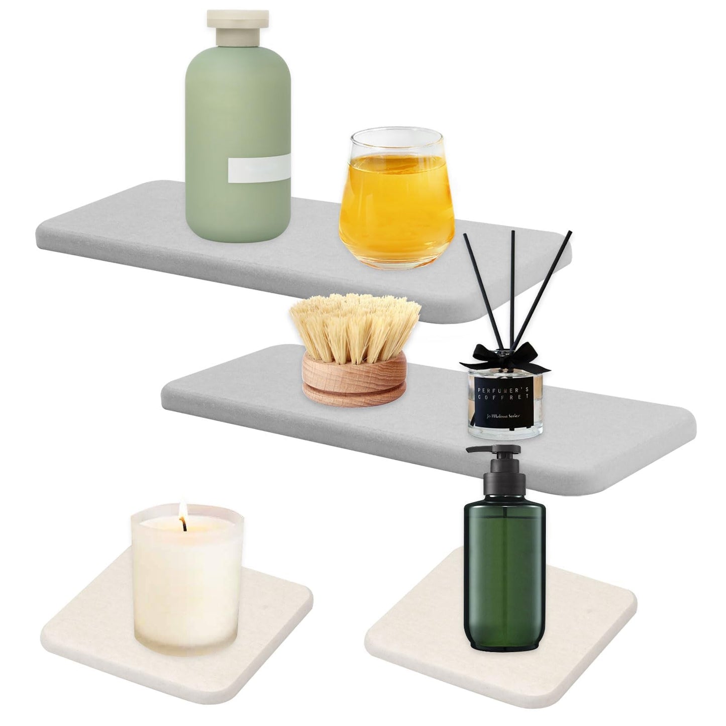 4 Piece Water Absorbent Diatomite Coasters,8x8cm Water Absorbing Stone Tray