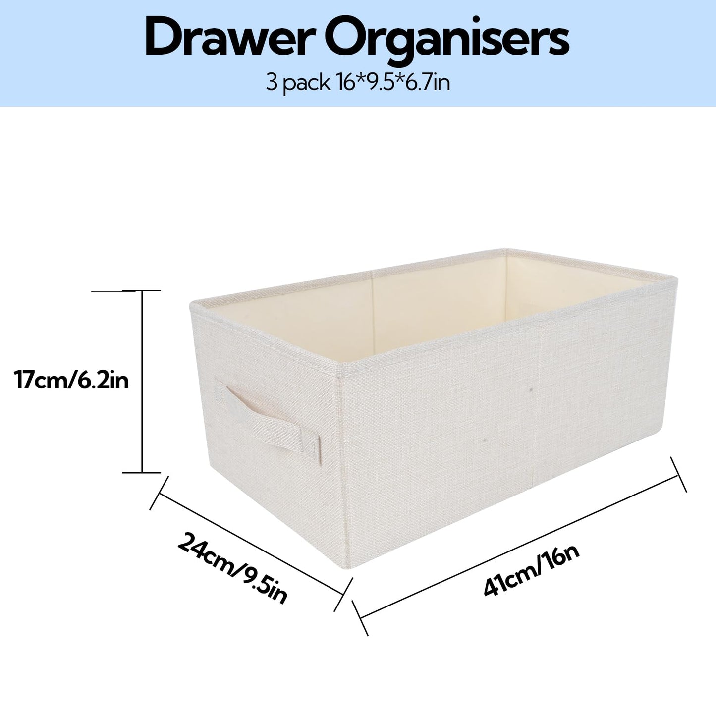 Homo Trends 3 Fabric Storage Boxes, Wardrobe Storage Boxes, White