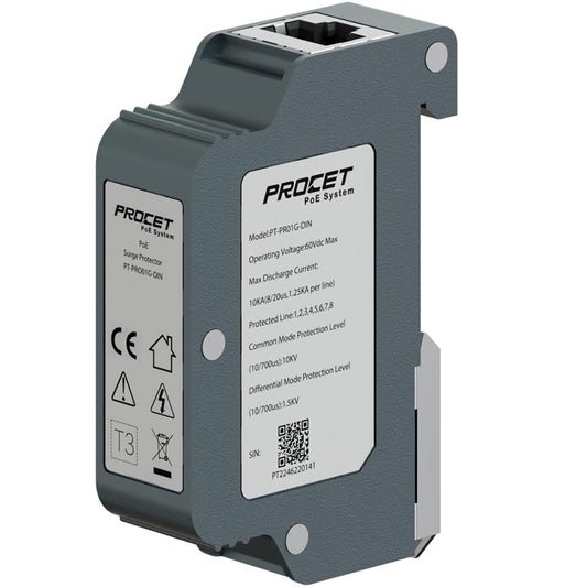PROCET Industrial DIN Rail PoE Surge Protector IEEE802.3af/at/bt/PoE++ Gigabit PoE 10KV Ethernet Surge Arrester RJ45 Lightning Suppressor, -40? to
