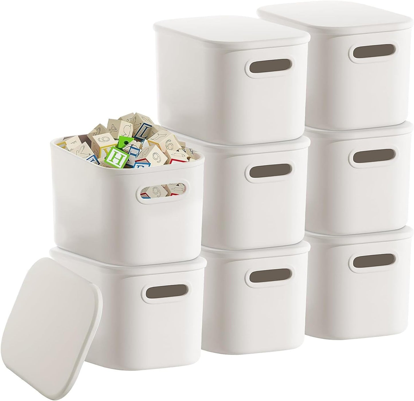 PQHIQ 8 Pack Plastic Storage Bins with Lids for Pantry Bathroom Office