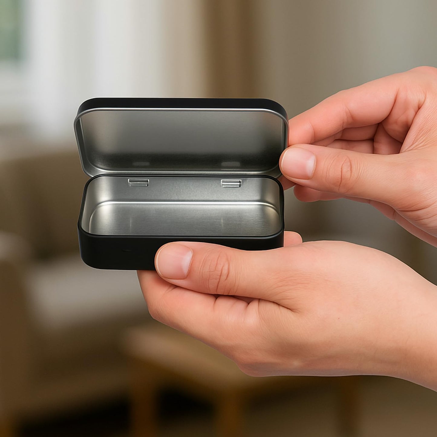 2PCS Metal Rectangular Empty Tin Box, Hinged Tins Tin Containers with Lid Mini Portable Small Storage Container Kit for Home Storage 3.74x2.36x0.82
