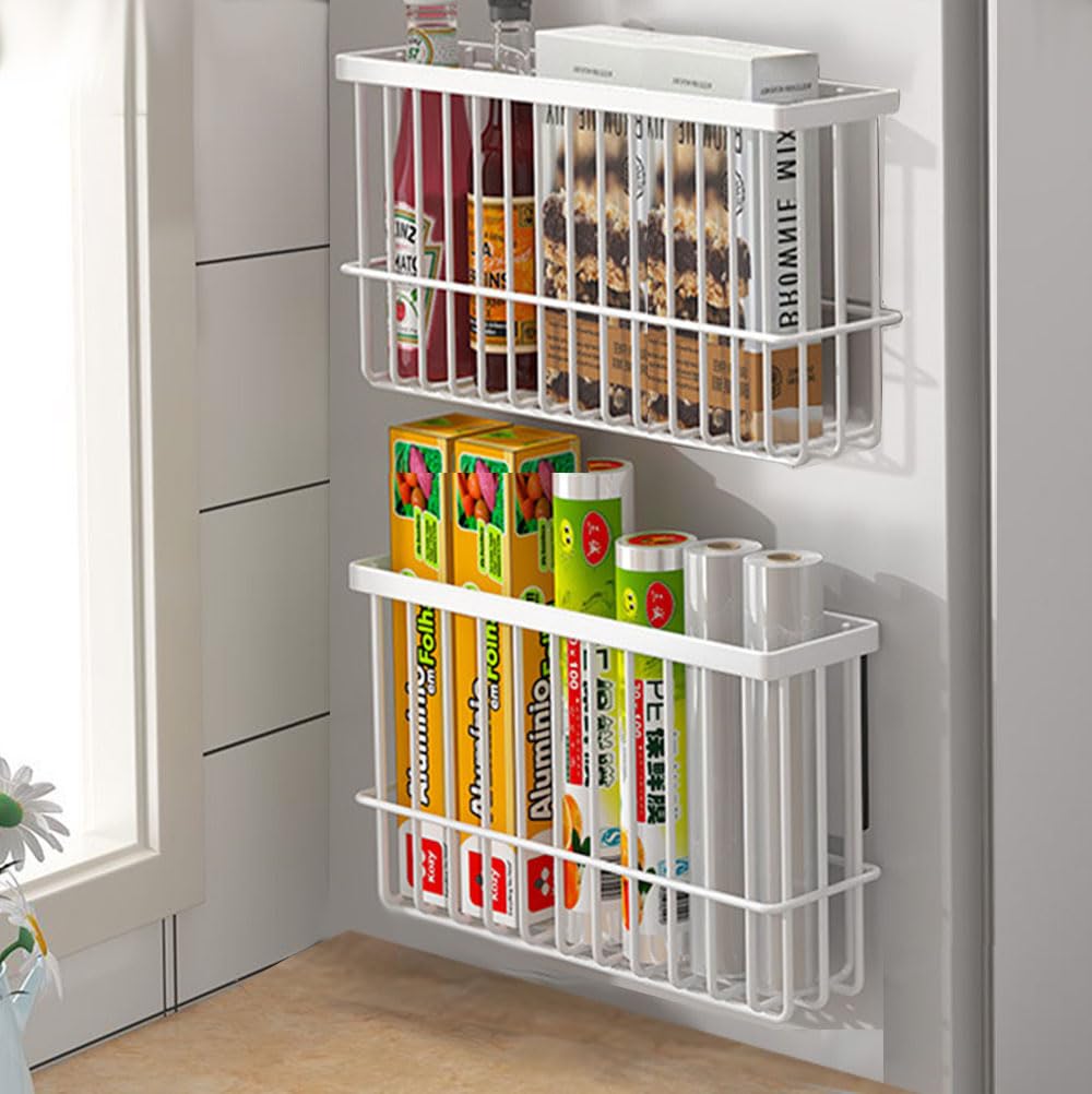 EigPluy 2 Pieces Kitchen Cabinet Door Storage Box, Self-Adhesive Storage Box, Wall Mounted Metal Storage Boxes,Cabinet/Bathroom/Fridge Small Items