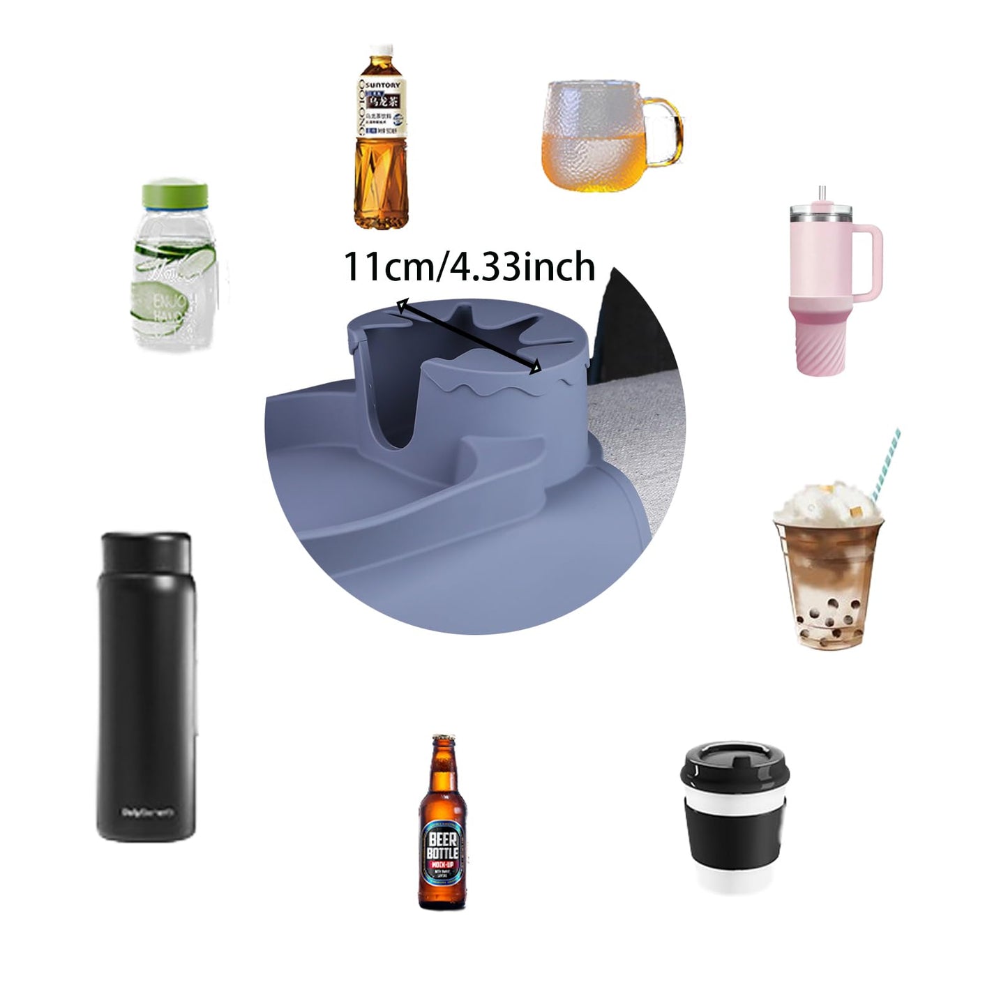 DLBTWDOYLS Silicone Sofa Cup Holder Tray, Non-slip Sofa Armrest Cup Holder with Side Pockets, Multi-functional Sofa Armrest Organiser