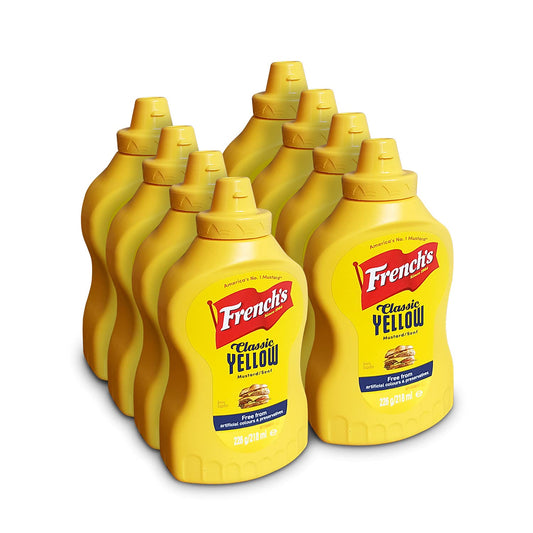 French's Classic Yellow Mustard 226 G | Pack of 8 | Wholesome, Tangy, Traditional Taste | Perfect for Cheese Burgers, Hot Dogs, Roasted Vegetables,