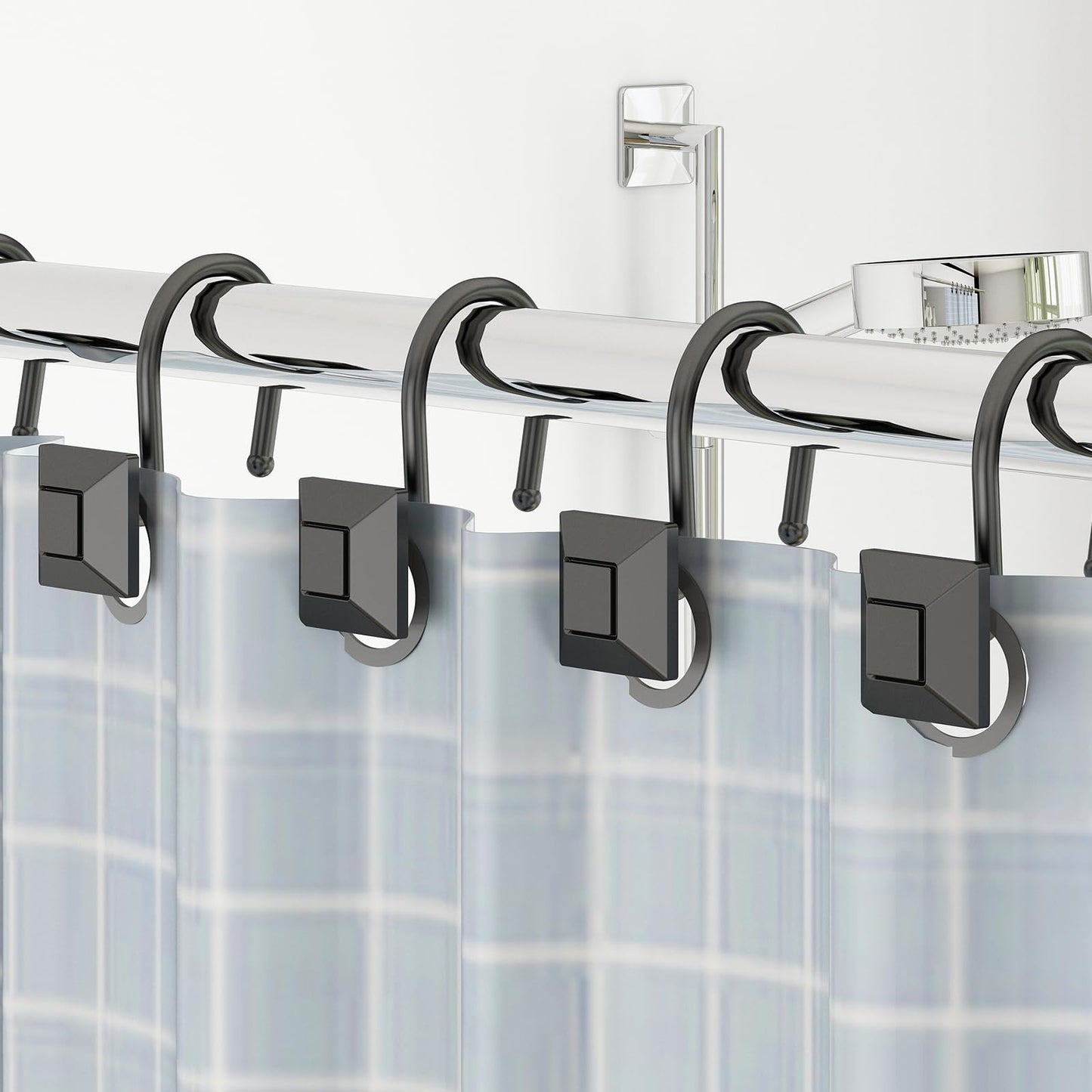 GILLAS 12 Black Zinc Shower Curtain Hooks Rings Square