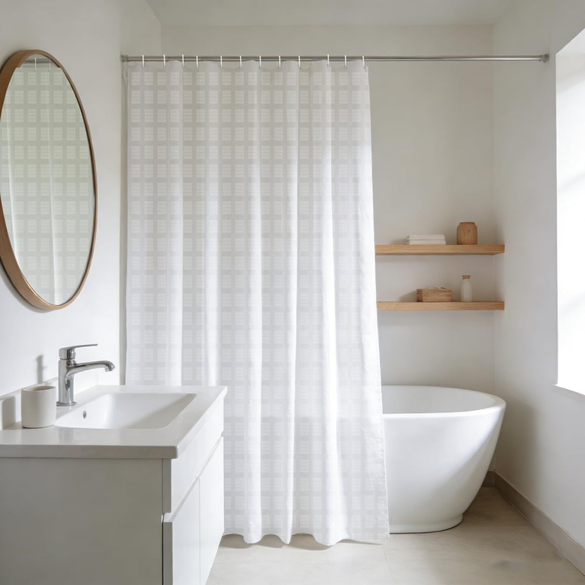 YISURE White Waffle Water-repellent Shower Curtain 71x71 Inch
