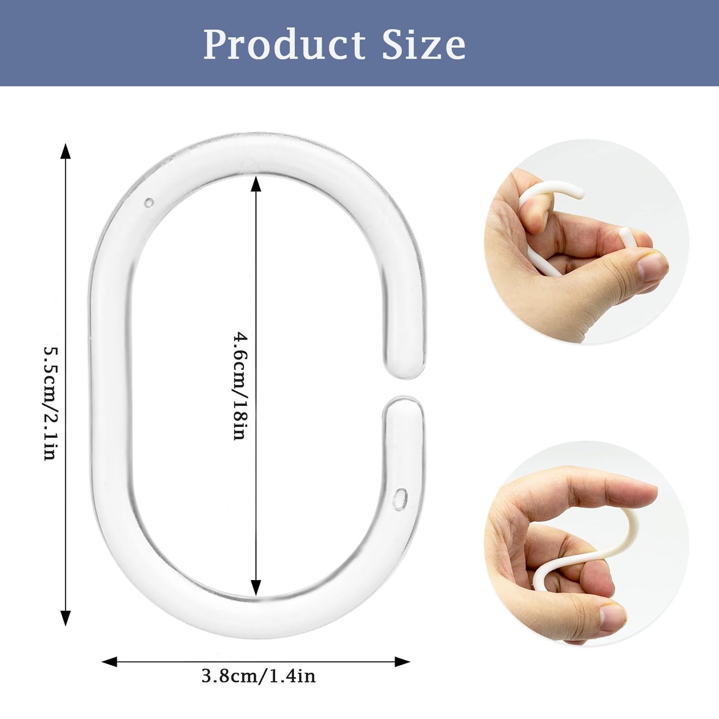 Plastic Shower Curtain Rings - 24 Pack No Rust Bathroom Hooks with Silent Glide C-Shape Design, Rust Resistant Shower curtain hooks for Bathroom