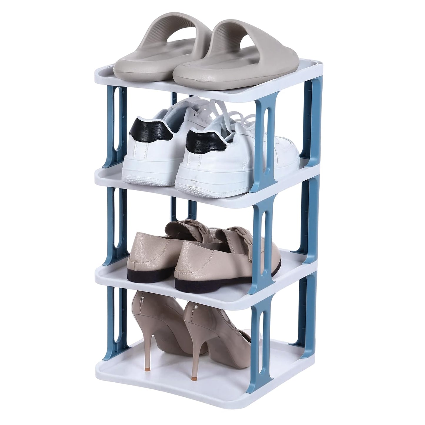 sourcing map 4-Tier Shoe Rack, Stackable Shoe Storage Organizer Adjustable Vertical Shoe Stand Rack Portable Folding Shoe Holder Shelf for Entryway