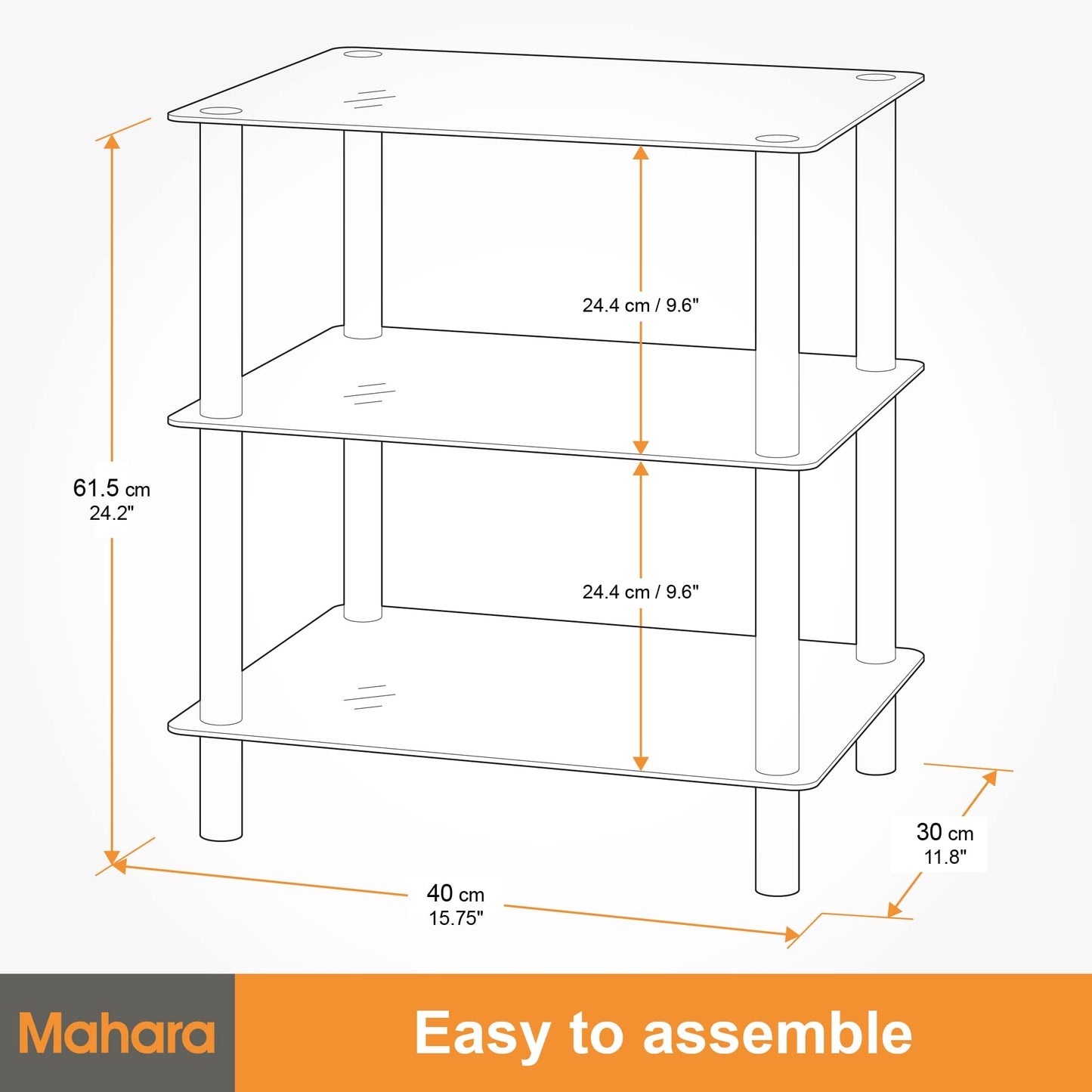 king MAHARA 3 Tier Chrome Effect Black Glass Shelving Unit - Tempered Safety Glass Shelves Max 5kg Each - Storage Unit W40cm x D30cm x H61cm