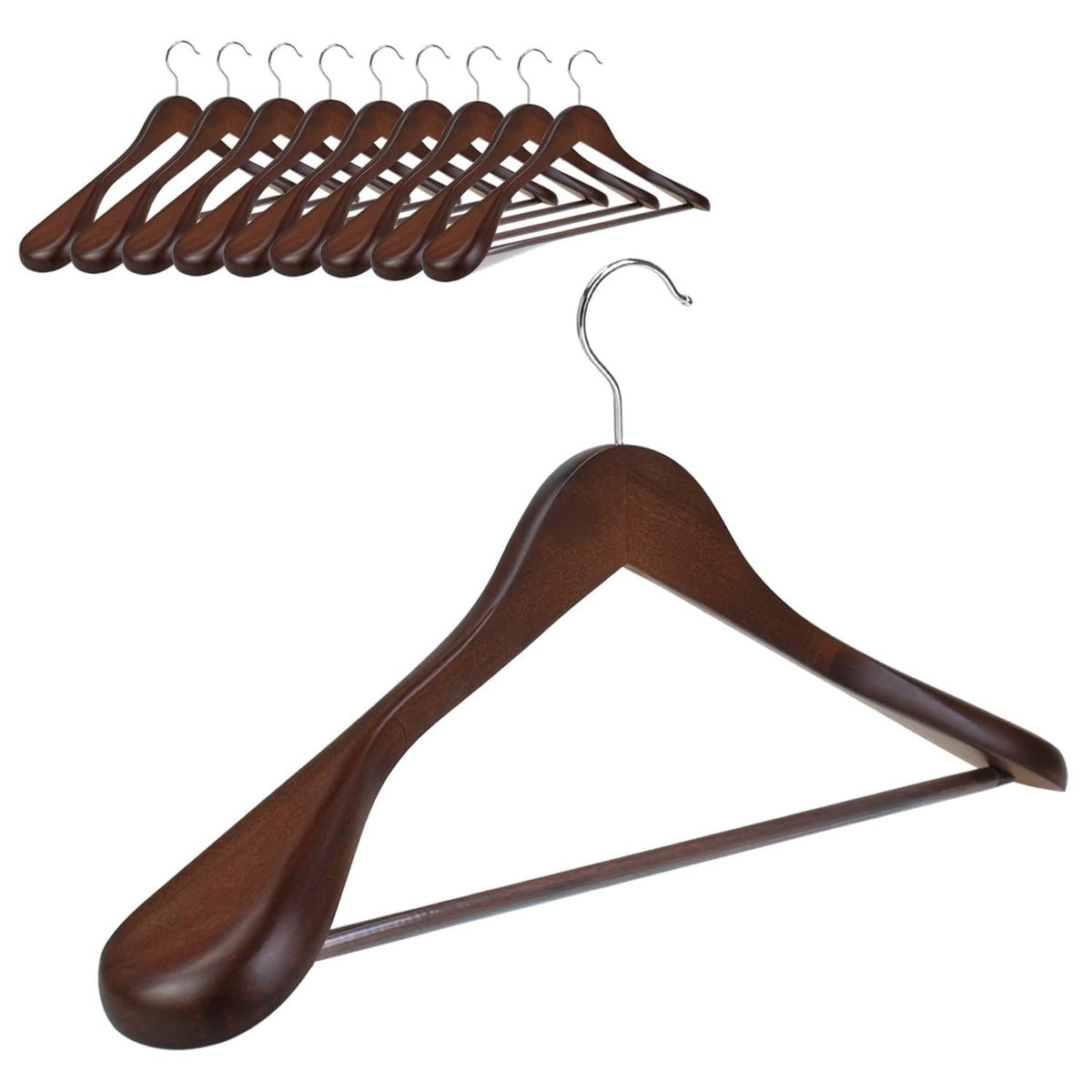 Hangerman Natural Wooden Suit Hangers, 10 Pack Wood Coat Hangers, Jacket Outerwear Shirt Hangers, Glossy Finish with Extra Wide Shoulder