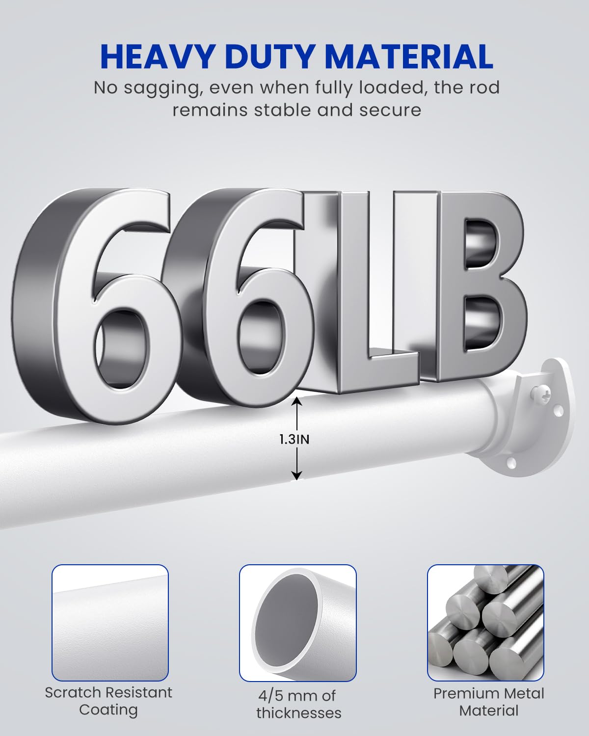 Wardrobe Rail, 43 to 173 CM Stepless Adjustable Metal Rails To Hanging Clothes, 3.3 CM Heavy Duty Wardrobe Rails and Fittings for Closet Wardrobes
