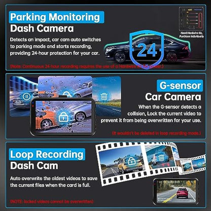 Dash Cam Front and Rear, Dashcam WiFi/APP Control Car Camera Dash Cam W/ 64GB Card, 2.5K Dash Cam Front + 1080P Rear Dash Camera W/Super Night Vision, Loop Recording, G-Sensor, Max Support 256GB