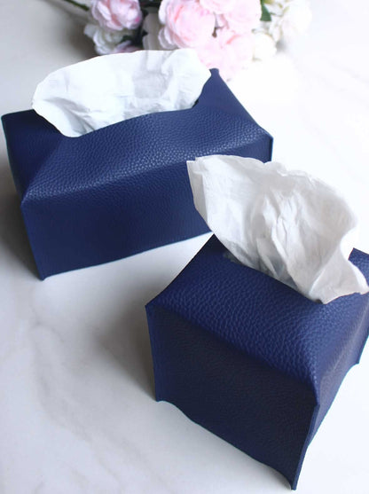 Leather Tissue Box Cover Square – JESMINI, Navy Blue Modern PU Leather Tissues Cube Box Holder Decorative for Bathroom Vanity Countertop/Night