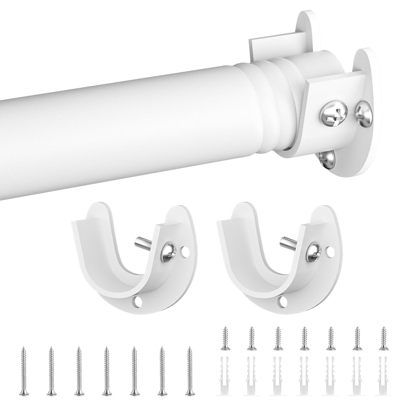 Goowin Extendable Wardrobe Rail 43-94cm, 25mm Carbon Steel Adjustable Wardrobe Rail with Fittings for Wardrobe,Cabinet,Windows (White)