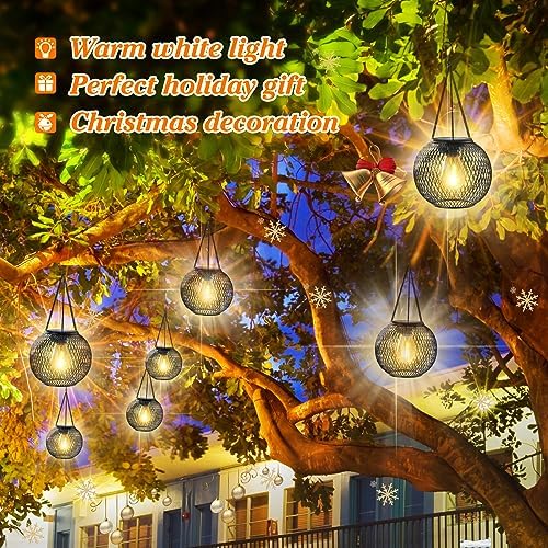 Ortiny Garden Ornaments Outdoor, 4 Pack Solar Lanterns for The Garden Lights Solar Powered Metal Retro IP65 Waterproof Auto On Off Solar Lantern Decorations for Patio Lawn Table Fence Warmwhite