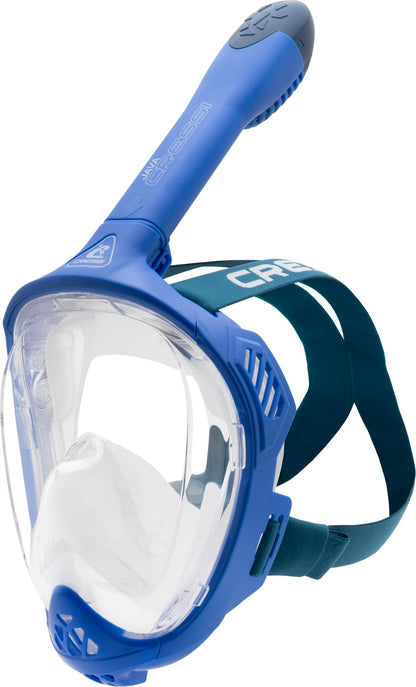 CRESSI Java Full Face Mask Blue/Blue Navy S/M-Unisex Full Face Snorkel Mask, Ultra Clear Anti Fog Lens, 100% Silicone, Snorkel Dry with Safety Valves,