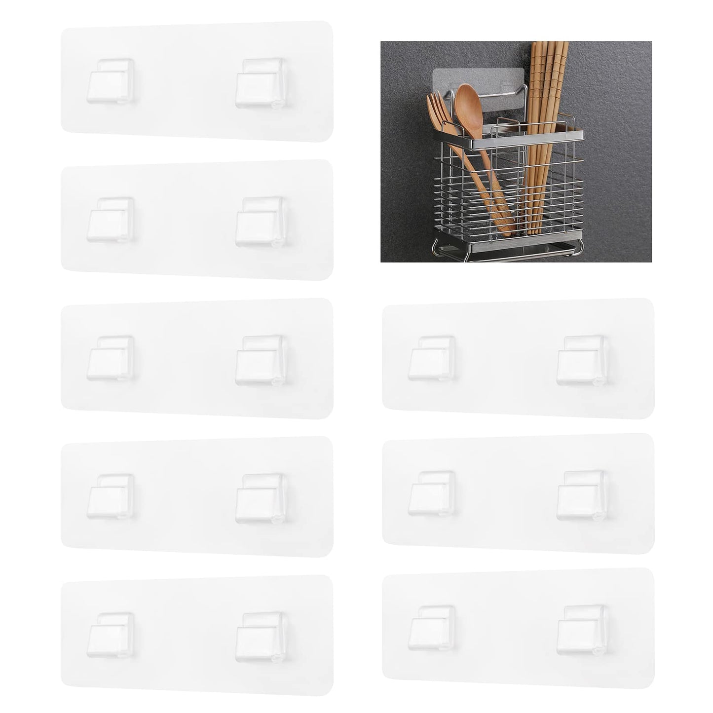 UFURMATE Adhesive Sticker Hooks, 8Pcs Transparent Shower Caddy Adhesive Hooks Bathroom Corner Shelf Holders No Drilling Shower Caddy Basket Supports