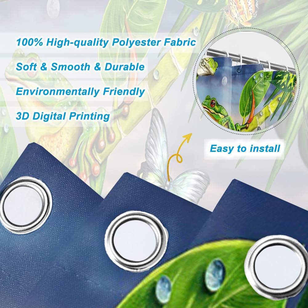 SDOTPMT 90x183cm Frog Shower Curtain Butterfly Cute Funny Animal Green Plant Leaves Flower Bath Curtain Summer Forest Natural Scenery Bathtub Curtain