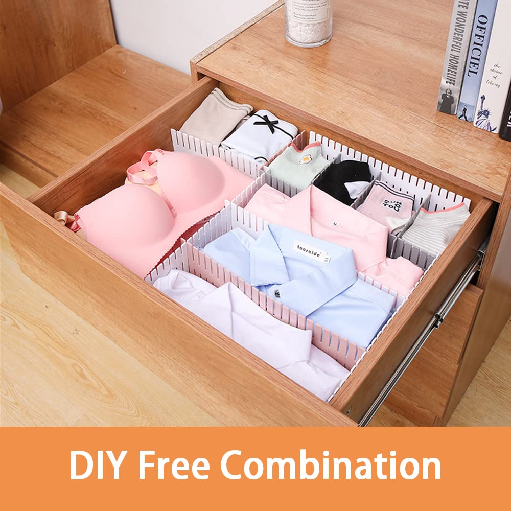 KnnRiim 20Pcs Drawer Dividers, 38x7 cm, Thin, Plastic Drawer Storage, Adjustable Drawer Organizer Separators for Clothes, Socks, Makeup, Kitchen