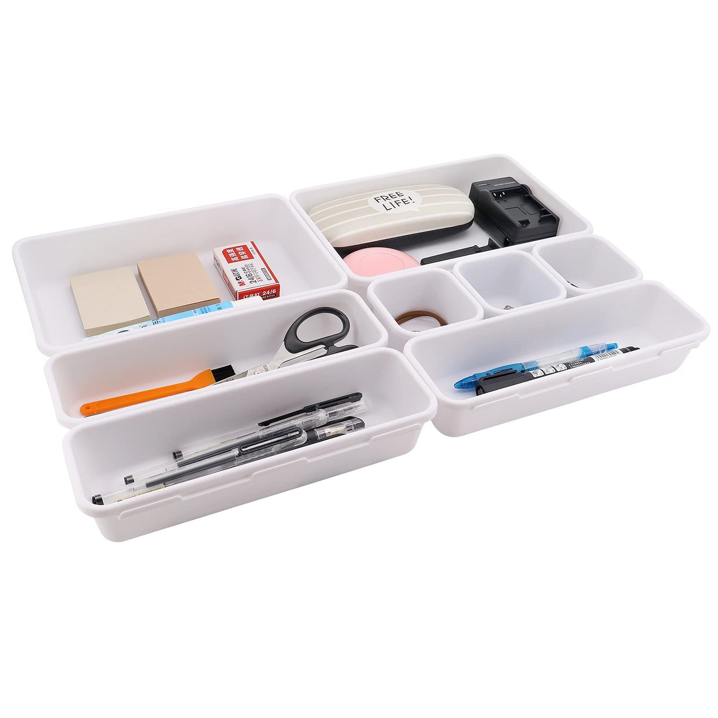 JJoexyfit 8 Pack Desk Drawer Organisers, Interlocking Drawer Dividers with 3 Sizes, Versatile Storage Boxes Drawers Organizer for Kitchen, Office