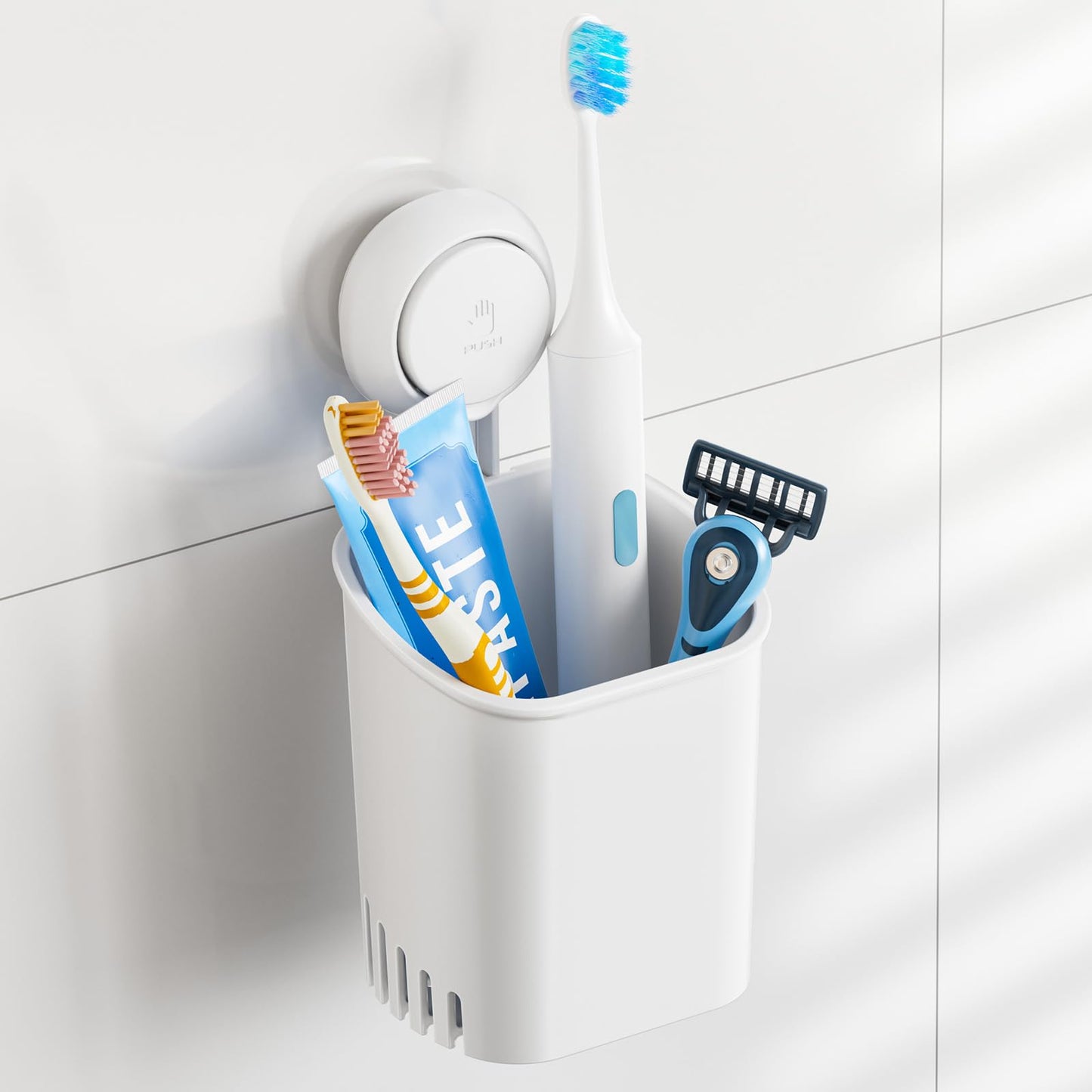 TAILI Toothbrush Holder Wall Mounted, MAX Hold 3 KG, Suction Cup Toothbrush Holder for Bathroom, Shower Razor Organizer, No Drilling, Removable