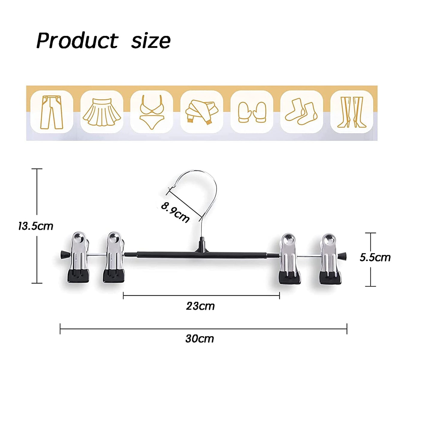 30 Pack Trouser Hanger, 30cm Pants Hangers Space Saving Skirt Hangers with Adjustable Clips,Heavy Duty Clothes Coat Garment Jeans Hangers