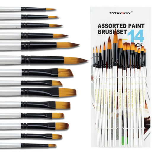 Transon 14pcs Artist Paint Brushes for Acrylic, Watercolor, Gouache, Oil and Hobby Painting White Color