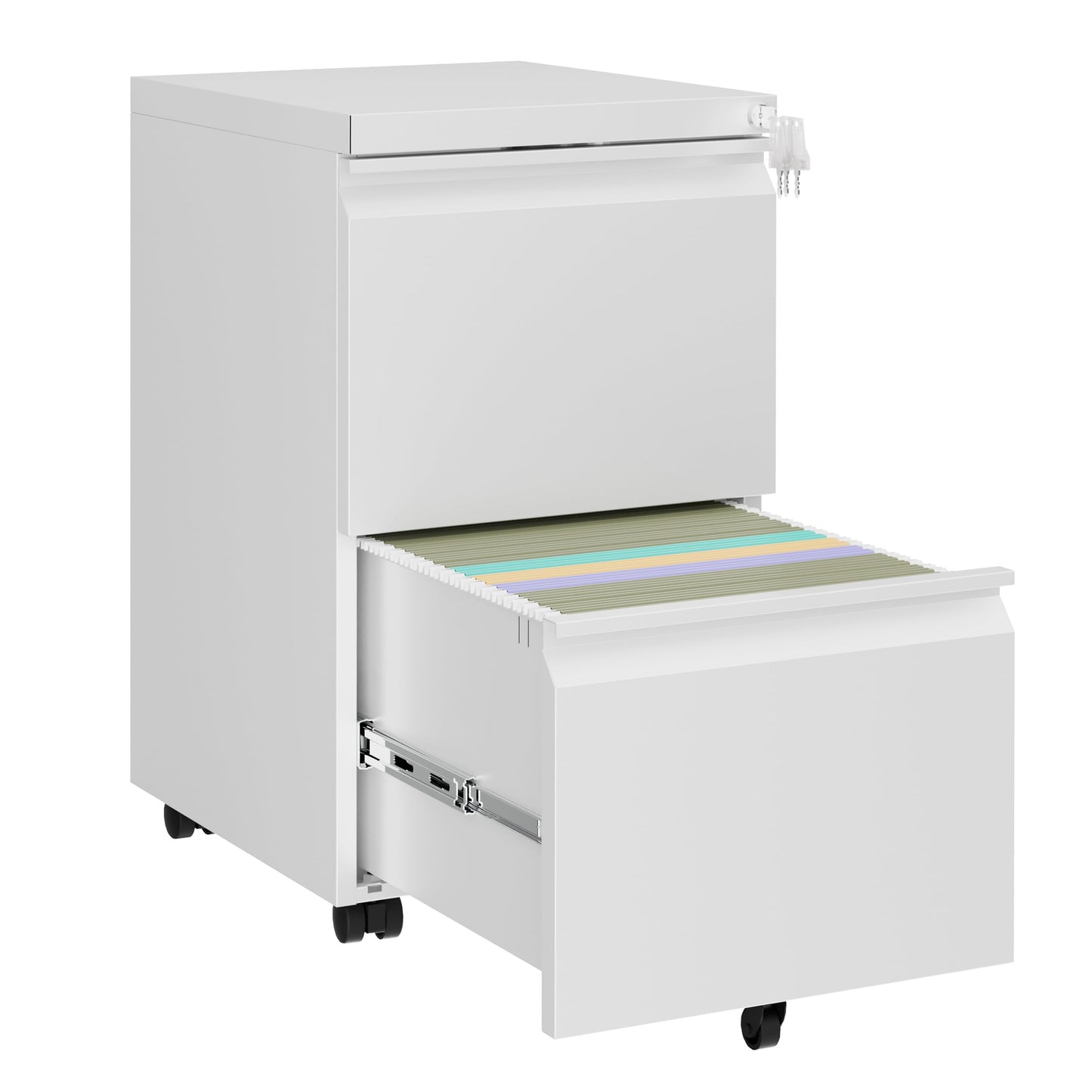 LVSTEEL Mobile Filing Cabinet, Lockable 2 Drawers with Suspension File Hanging Rails, With 4 Keys