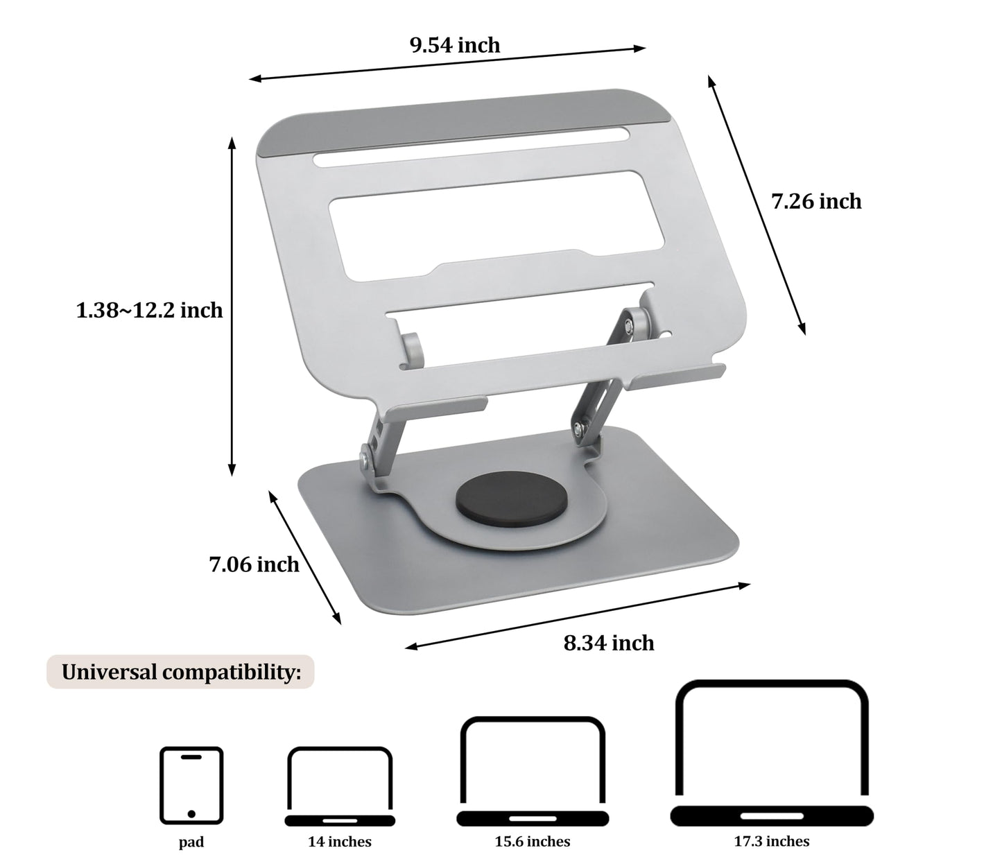 Fit4Less Laptop Stand Ergonomic Design, Adjustable Angel and Height, Foldable fits for laptops, notebooks up to 17.3 Inch (Silver)