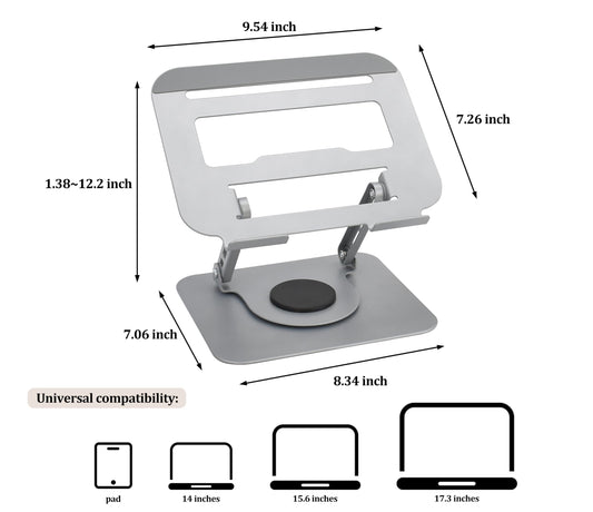Fit4Less Laptop Stand Ergonomic Design, Adjustable Angel and Height, Foldable fits for laptops, notebooks up to 17.3 Inch Silver