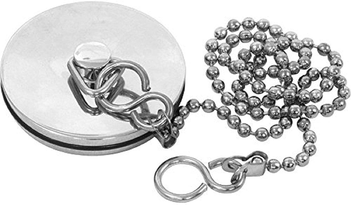 Chrome Sink Plug with Chain for Kitchen or Bath - 45mm (1.3/4 Inch) with Ball Type and S Hook Shaped Chain Made of Stainless Steel 450mm (18 Inch)