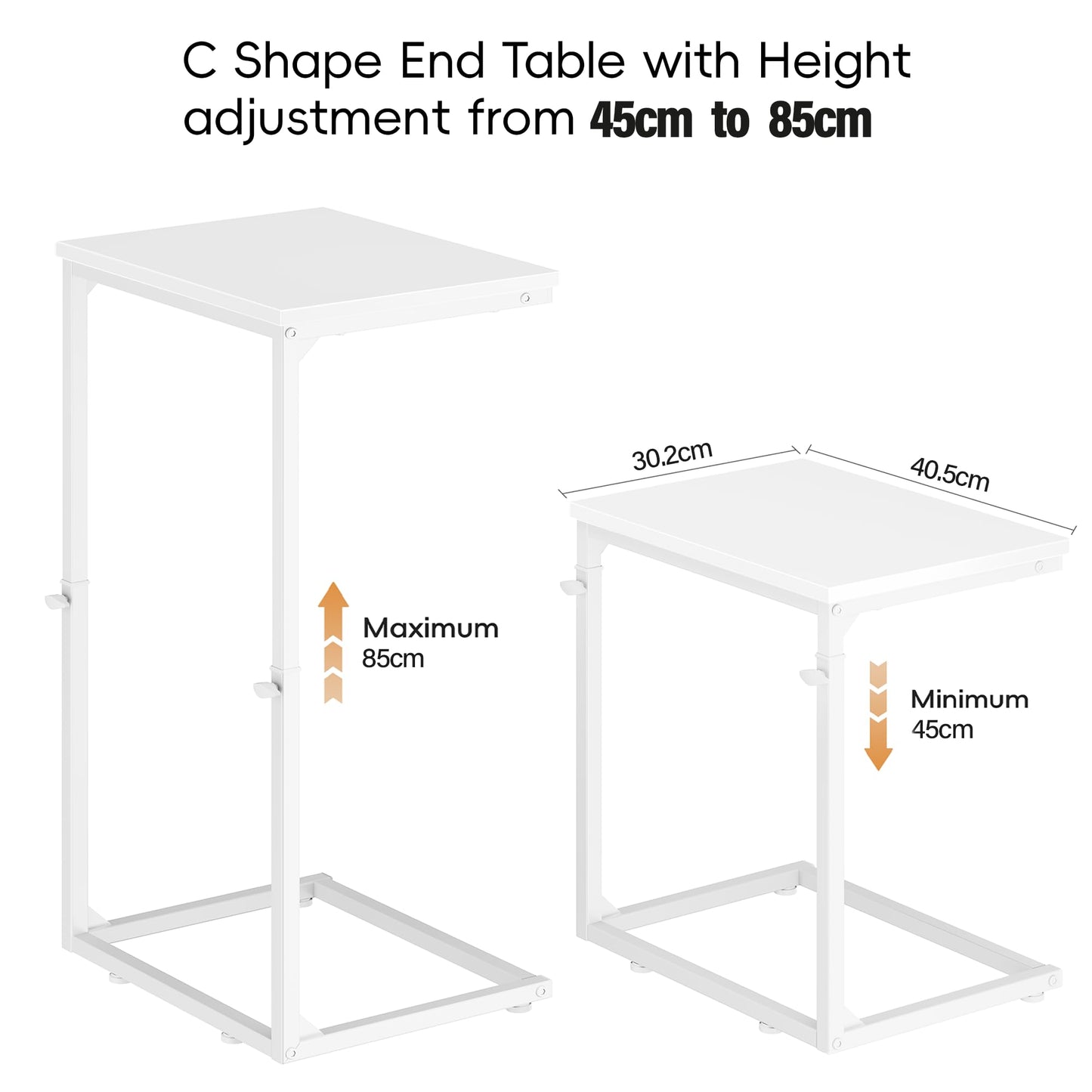 Vagusicc C-Shaped Side Table, Adjustable Height 45-85cm Sofa Side Tables, Small Side Table for Small Spaces